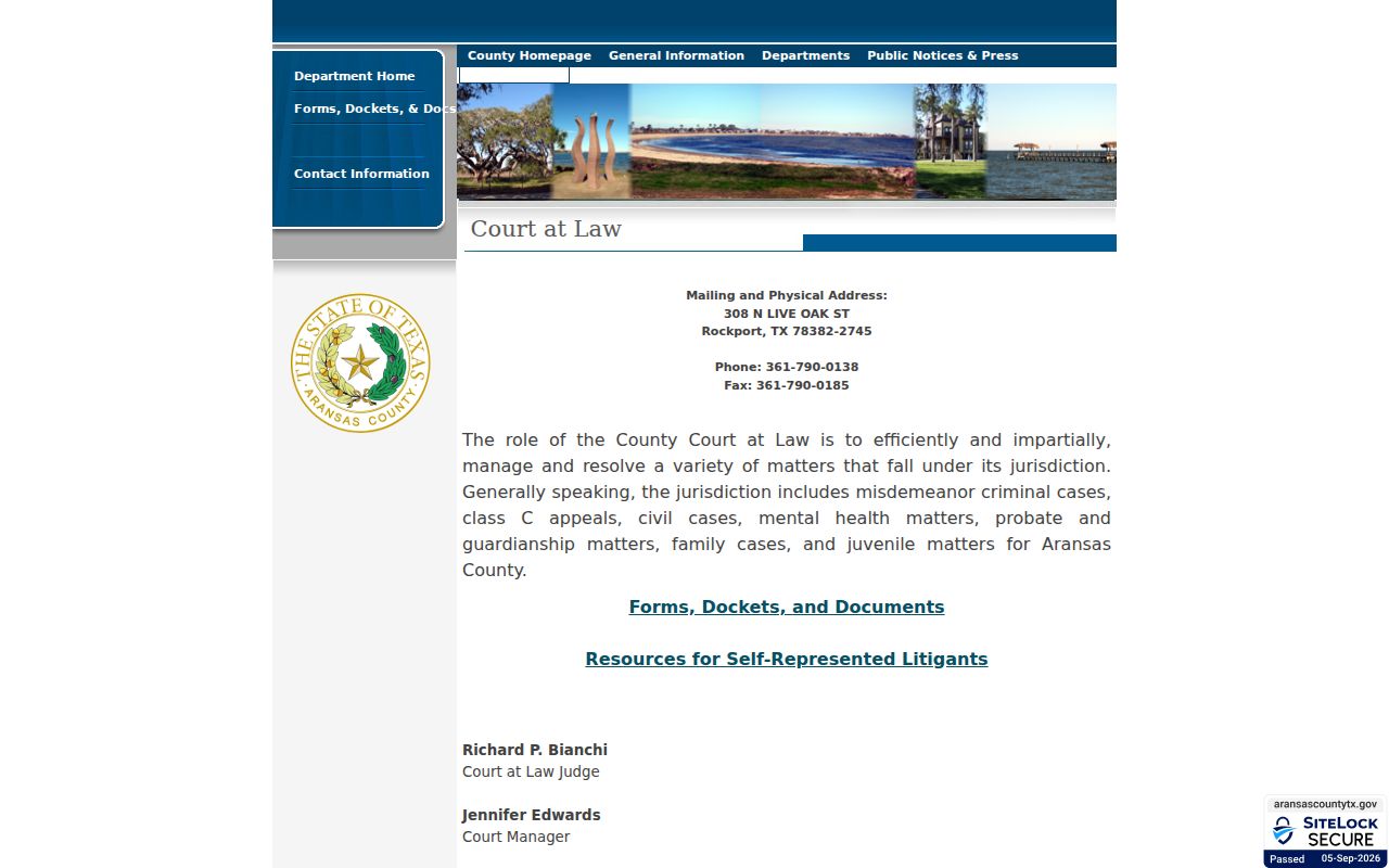 Aransas County Court at Law official page