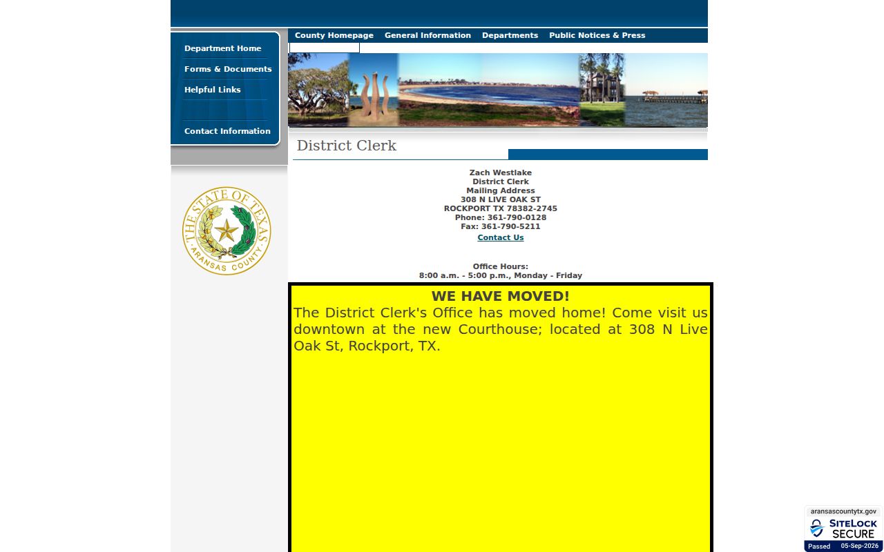 Aransas County court records District Clerk current office