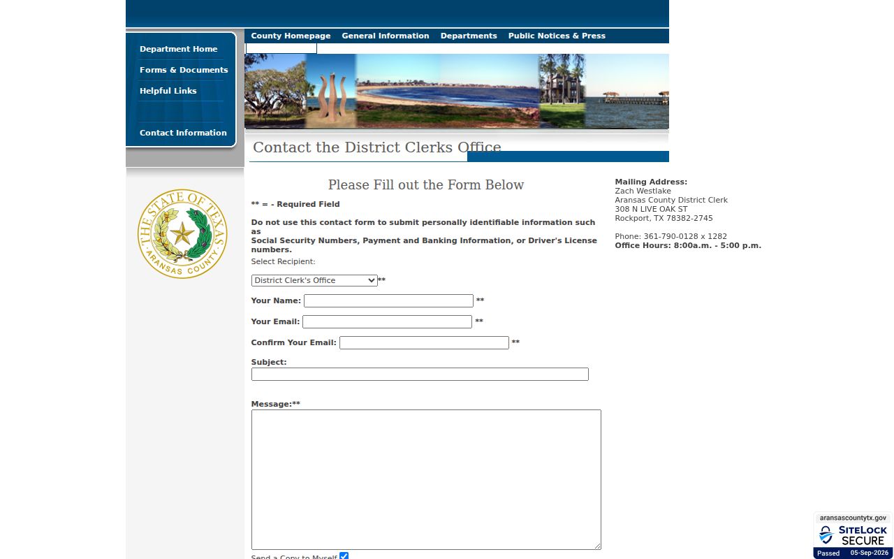 Aransas County court record request form fields