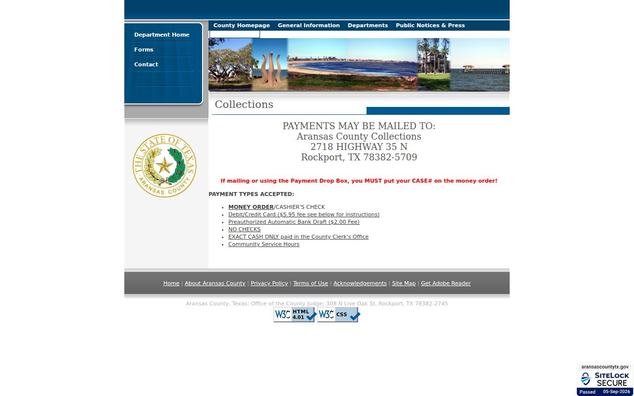 Aransas County case-number payment instructions