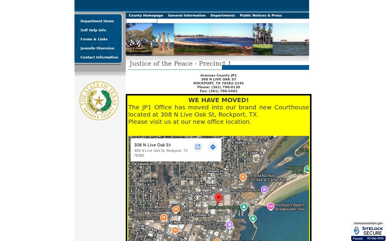 Aransas County traffic ticket JP1 jurisdiction page