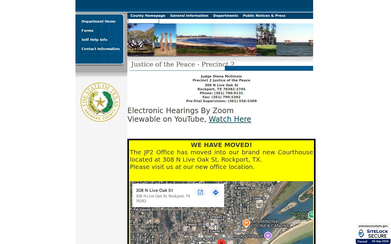 Aransas County traffic ticket JP2 contact information