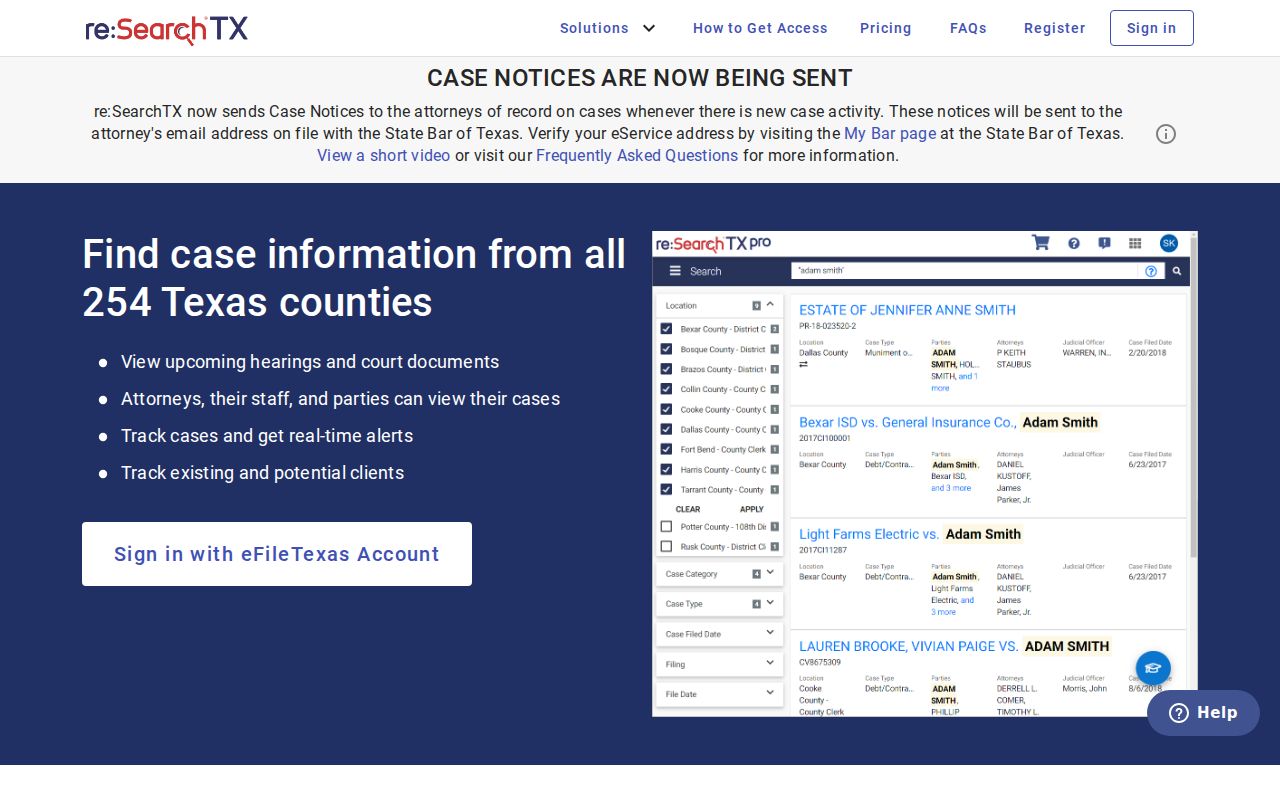 Aransas County case lookup on re SearchTX