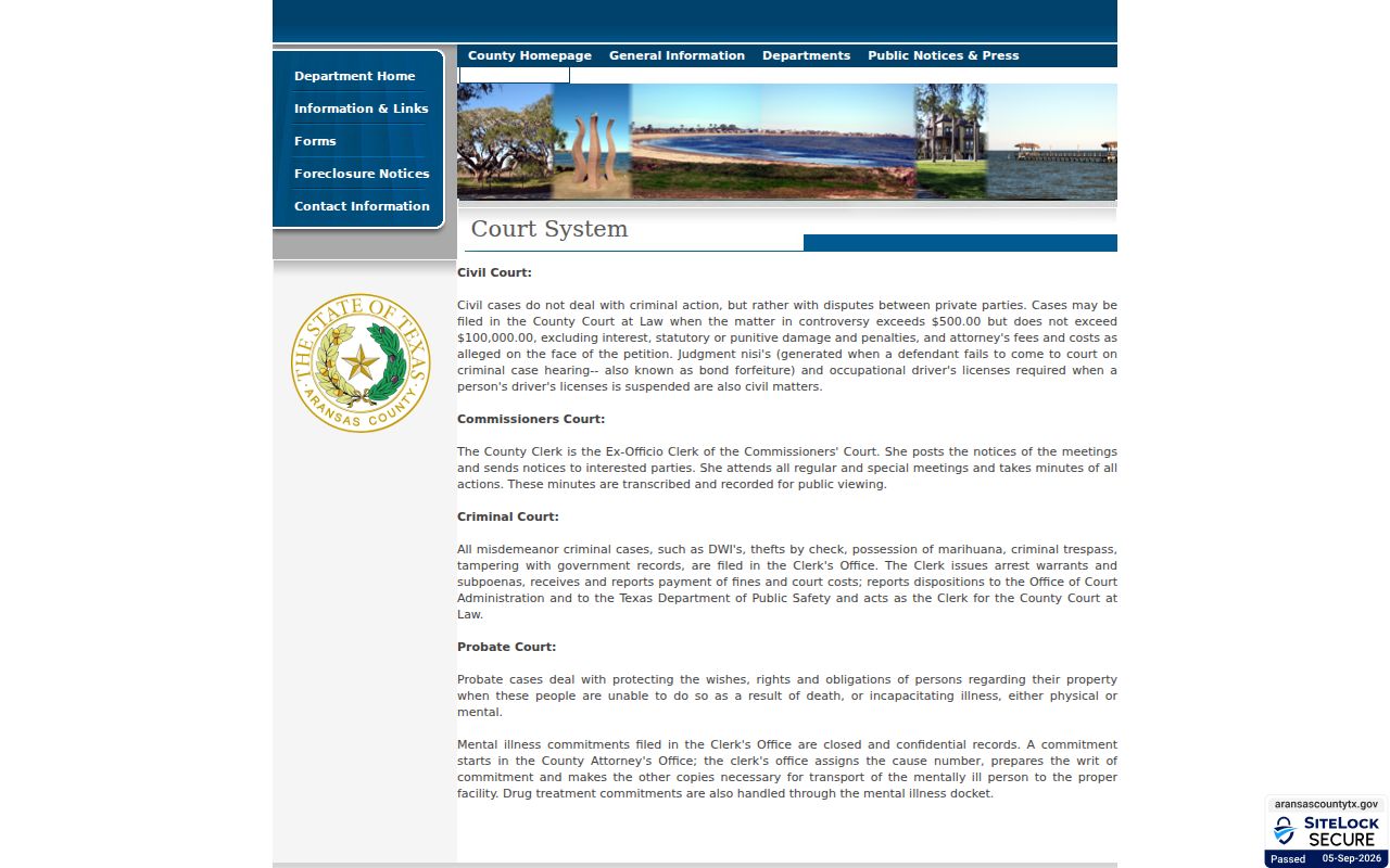 Aransas County court docket clerk custody map
